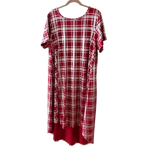 LuLaRoe Julia Dress 3XL Red Silver Plaid Stretch Knit - Picture 5 of 12